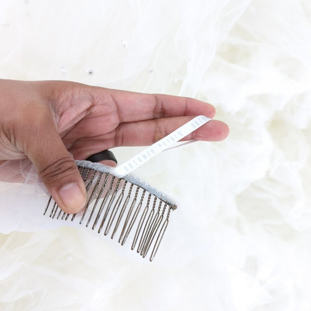 Untamed Petals Fiona Pearl Cathedral Veil White 2 Tiered Blusher Ruffle FLAW - Picture 5 of 14